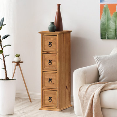 Mercers Furniture Corona 4x1 CD Unit 4 Drawer Storage Tower Solid Pine with Mexican Styling