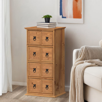 Mercers Furniture Corona 4x2 CD Unit 4 Drawer Storage Tower Solid Pine with Mexican Styling