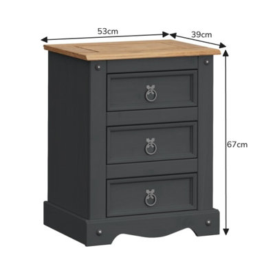 Mercers Furniture Corona Charcoal Grey Large 3 Drawer Bedside Cabinet ...
