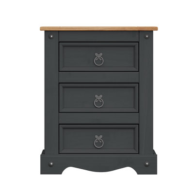 Mercers Furniture Corona Charcoal Grey Large 3 Drawer Bedside Cabinet ...