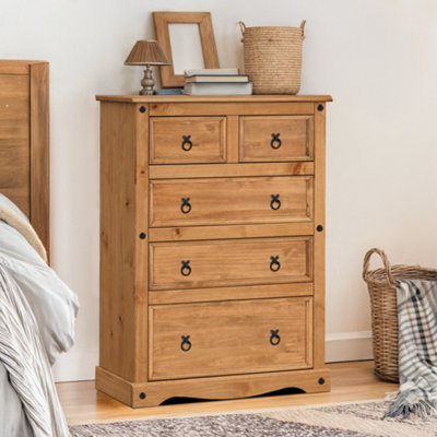 Mercers Furniture Corona Compact 2+3 Chest of 5 Drawers Solid Pine with Mexican Styling