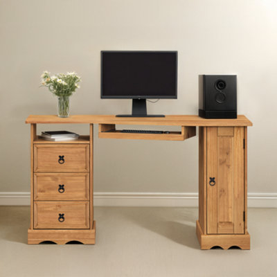 Mercers Furniture Corona Corner Computer Desk 3 Drawer 1 Door Office Bedroom Solid Pine with Mexican Styling