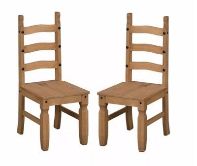Mercers Furniture Corona Dining Chairs Pair Slat Ladder Back Solid Pine Chairs with Mexican Styling