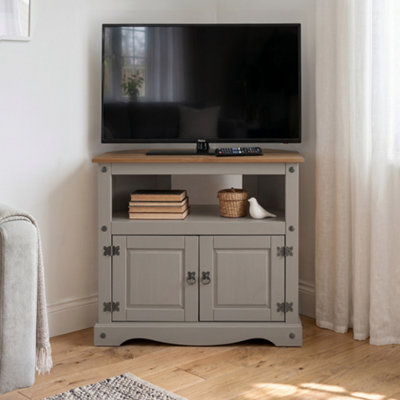 Mercers Furniture Corona Grey Corner TV Unit Solid Wood Mexican Pine