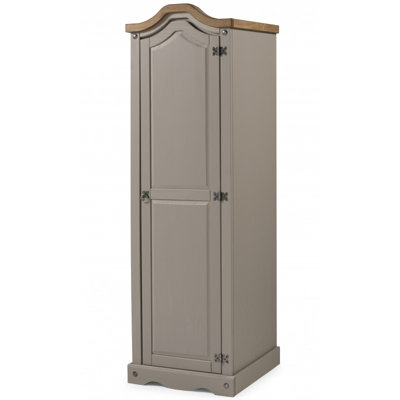 Mercers Furniture Corona Grey Wax 1 Door Wardrobe Solid Pine with Mexican Styling