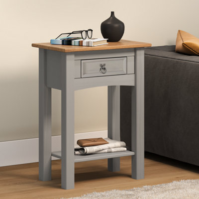 Mercers Furniture Corona Grey Wax 1 Drawer Console Table 1 Shelf Hallway Solid Pine with Mexican Styling