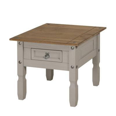 Mercers Furniture Corona Grey Wax 1 Drawer Lamp Table Small Coffee Side Unit Solid Pine with Mexican Styling