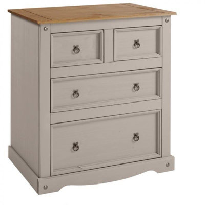 Mercers Furniture Corona Grey Wax 2+2 Chest of 4 Drawers Solid Pine with Mexican Styling