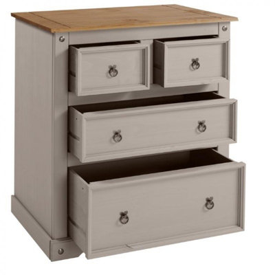 Mercers Furniture Corona Grey Wax 2+2 Chest of 4 Drawers Solid Pine with Mexican Styling