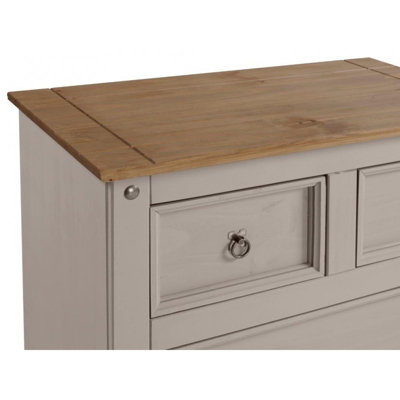 Mercers Furniture Corona Grey Wax 2+2 Chest of 4 Drawers Solid Pine with Mexican Styling