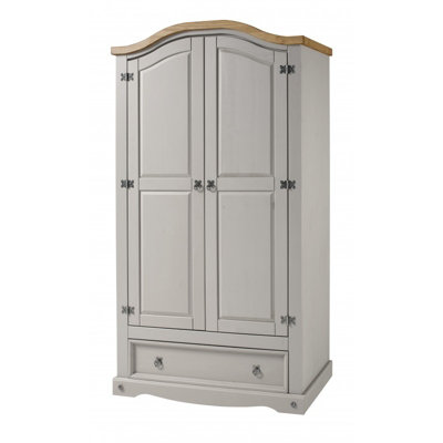 Mercers Furniture Corona Grey Wax 2 Door 1 Drawer Wardrobe