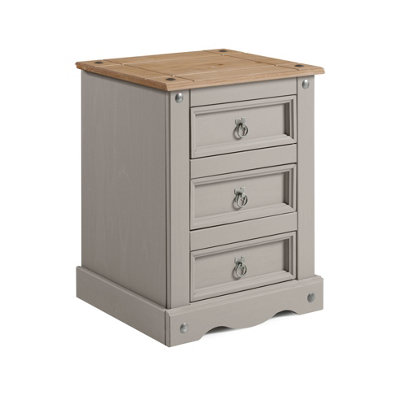 Mercers Furniture Corona Grey Wax 3 Drawer Bedside Cabinet