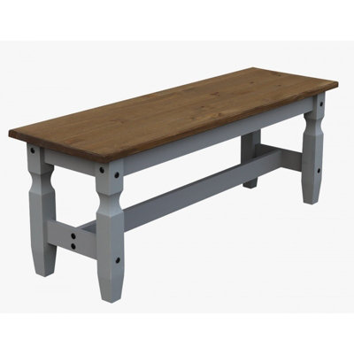 Mercers Furniture Corona Grey Wax 4'0" Dining Bench Long Seating Solid Pine with Mexican Styling