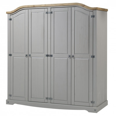 Mercers Furniture Corona Grey Wax 4 Door Arch Top Wardrobe Solid Pine Rustic Mexican Styling