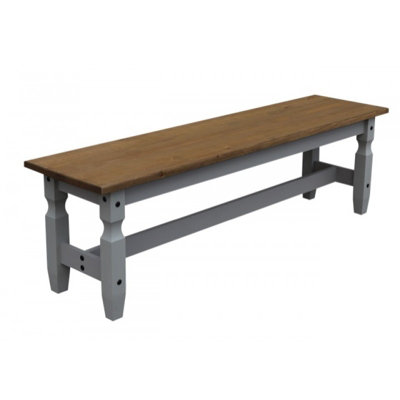 Mercers Furniture Corona Grey Wax 5'0" Dining Bench Long Seating Solid Pine with Mexican Styling