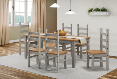 Mercers Furniture Corona Grey Wax 6'0" Dining Table & 6 Chairs Set Solid Pine with Mexican Styling