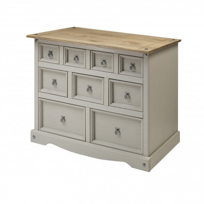 Mercers Furniture Corona Grey Wax 9 Drawer Merchants Chest 4+3+2 Drawers Solid Pine with Mexican Styling