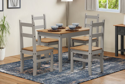 Mercers Furniture Corona Grey Wax Budget Dining Set Table & 4 Chairs Solid Pine with Mexican Styling