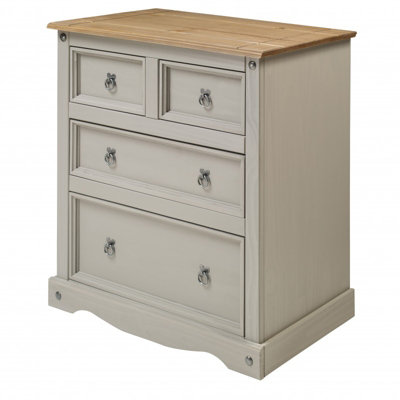 Mercers Furniture Corona Grey Wax Compact 2+2 Chest of 4 Drawers Solid Pine with Mexican Styling