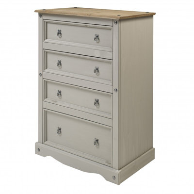 Mercers Furniture Corona Grey Wax Compact 4 Drawer Chest of Drawers Solid Pine with Mexican Styling