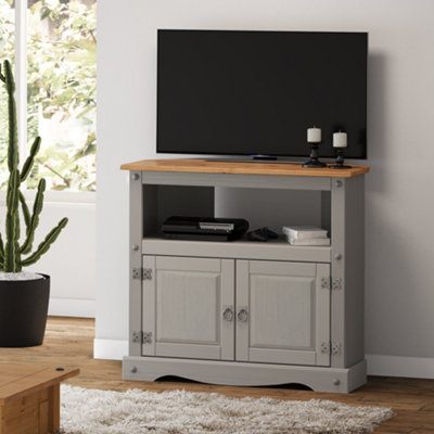 Gray wash deals corner tv stand