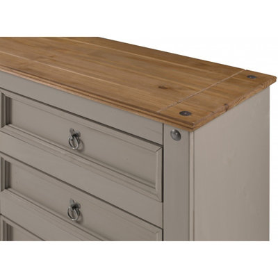 Mercers Furniture Corona Grey Wax Low 3+3 Wide Chest of Drawers