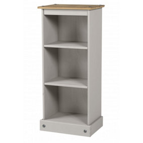 Mercers Furniture Corona Grey Wax Low Narrow Bookcase
