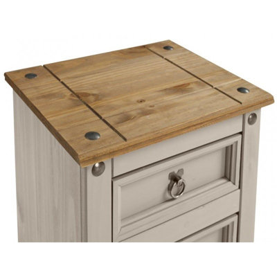 Mercers Furniture Corona Grey Wax Medium 3 Drawer Bedside Cabinet Table Chest Solid Pine with Mexican Styling