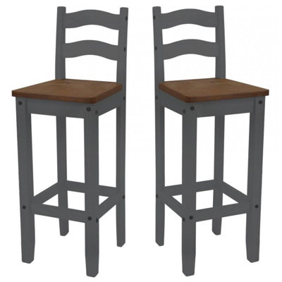 Mercers Furniture Corona Grey Wax Pair of Bar Stools Tall Chairs Kitchen Seating Solid Pine with Mexican Styling