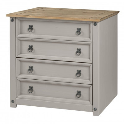 Mercers Furniture Corona Grey Wax Small 4 Drawer Chest of Drawers Solid Pine with Mexican Styling