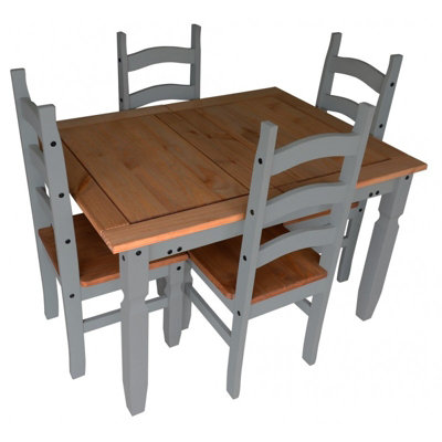Mercers Furniture Corona Grey Wax Small Extending Dining Table & 4 Chairs Set Solid Pine with Mexican Styling