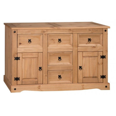 Mercers Furniture Corona Large 2 Door 5 Drawer Sideboard Solid Pine with Mexican Styling