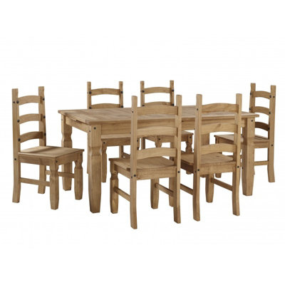 Mercers Furniture Corona Large Extending Table & 6 Chairs Dining Set Solid Pine with Mexican Styling