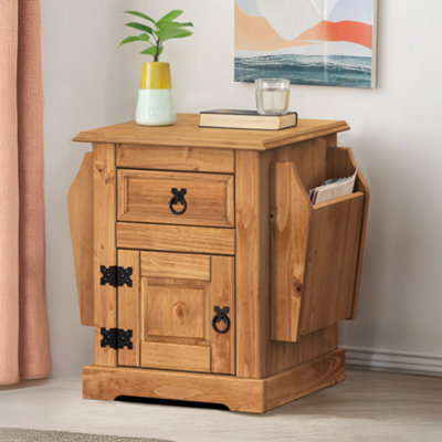 Mercers Furniture Corona Magazine Rack 1 Door 1 Drawer Table Bedside Cabinet Lamp Solid Pine with Mexican Styling