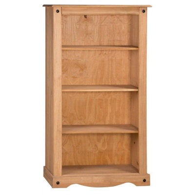 Mercers Furniture Corona Medium Bookcase 3 Shelf Display Solid Pine with Mexican Styling