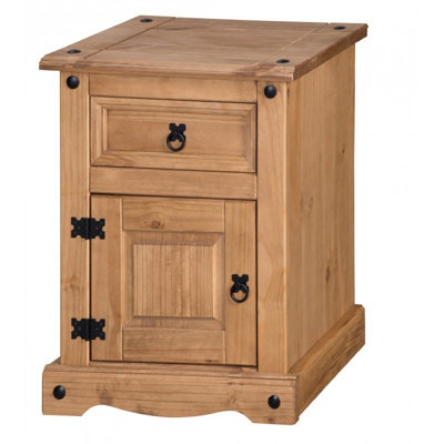 Mercers Furniture Corona Medium Pot Cupboard Bedside Cabinet 1 Door 1 Drawer Solid Pine with Mexican Styling