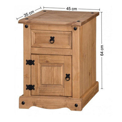 Mercers Furniture Corona Medium Pot Cupboard Bedside Cabinet 1 Door 1 Drawer Solid Pine with Mexican Styling