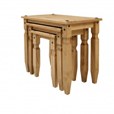 Mercers Furniture Corona Piccolo Nest of Tables 3 Side End Table Set Solid Pine with Mexican Styling