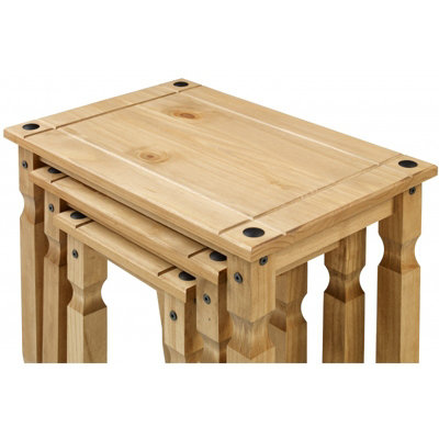 Mercers Furniture Corona Piccolo Nest of Tables 3 Side End Table Set Solid Pine with Mexican Styling