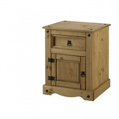 Mercers Furniture Corona Pot Cupboard Bedside Table Cabinet 1 Door 1 Drawer Solid Pine with Mexican Styling