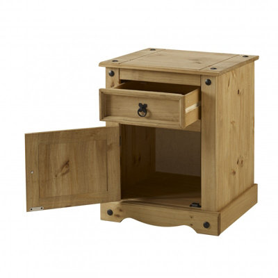 Mercers Furniture Corona Pot Cupboard Bedside Table Cabinet 1 Door 1 Drawer Solid Pine with Mexican Styling
