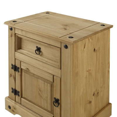 Mercers Furniture Corona Pot Cupboard Bedside Table Cabinet 1 Door 1 Drawer Solid Pine with Mexican Styling