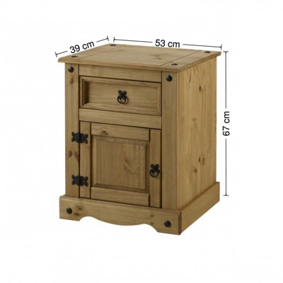 Mercers Furniture Corona Pot Cupboard Bedside Table Cabinet 1 Door 1 Drawer Solid Pine with Mexican Styling
