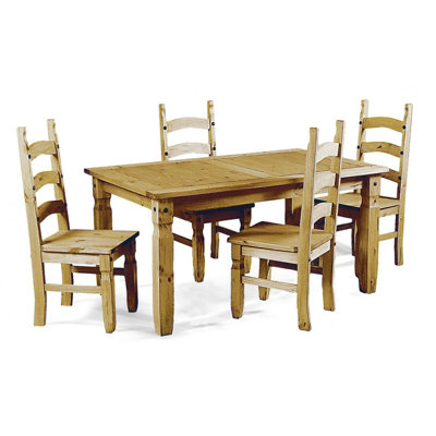 Mercers Furniture Corona Small Extending Table & 4 Chairs Dining Set Solid Pine with Mexican Styling
