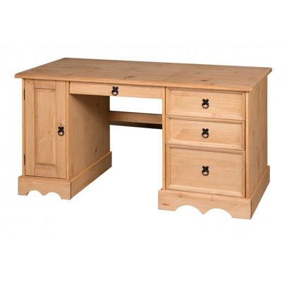 Mercers Furniture Corona Straight Computer Desk 3 Drawer 1 Door Office Bedroom Solid Pine with Mexican Styling