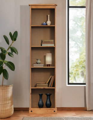 Mercers Furniture Corona Tall Narrow Bookcase Large Display Storage Solid Pine with Mexican Styling