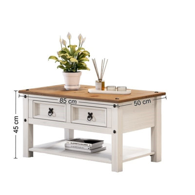 Mercers Furniture Corona White 2 Drawer Coffee Table Solid Wood Mexican ...