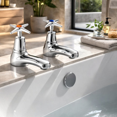 Mercia Cross Top Bath Tap Pair Chrome - Traditional Cross Handle Hot ...