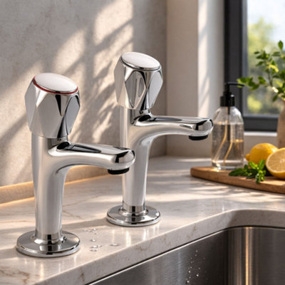 Mercia Modern High Neck Kitchen Tap Pair Chrome - Separate Hot & Cold ...