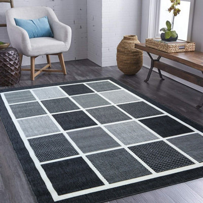 MERCURIAL MATRIX Geometric Check Pattern Area Rug-Grey Mix